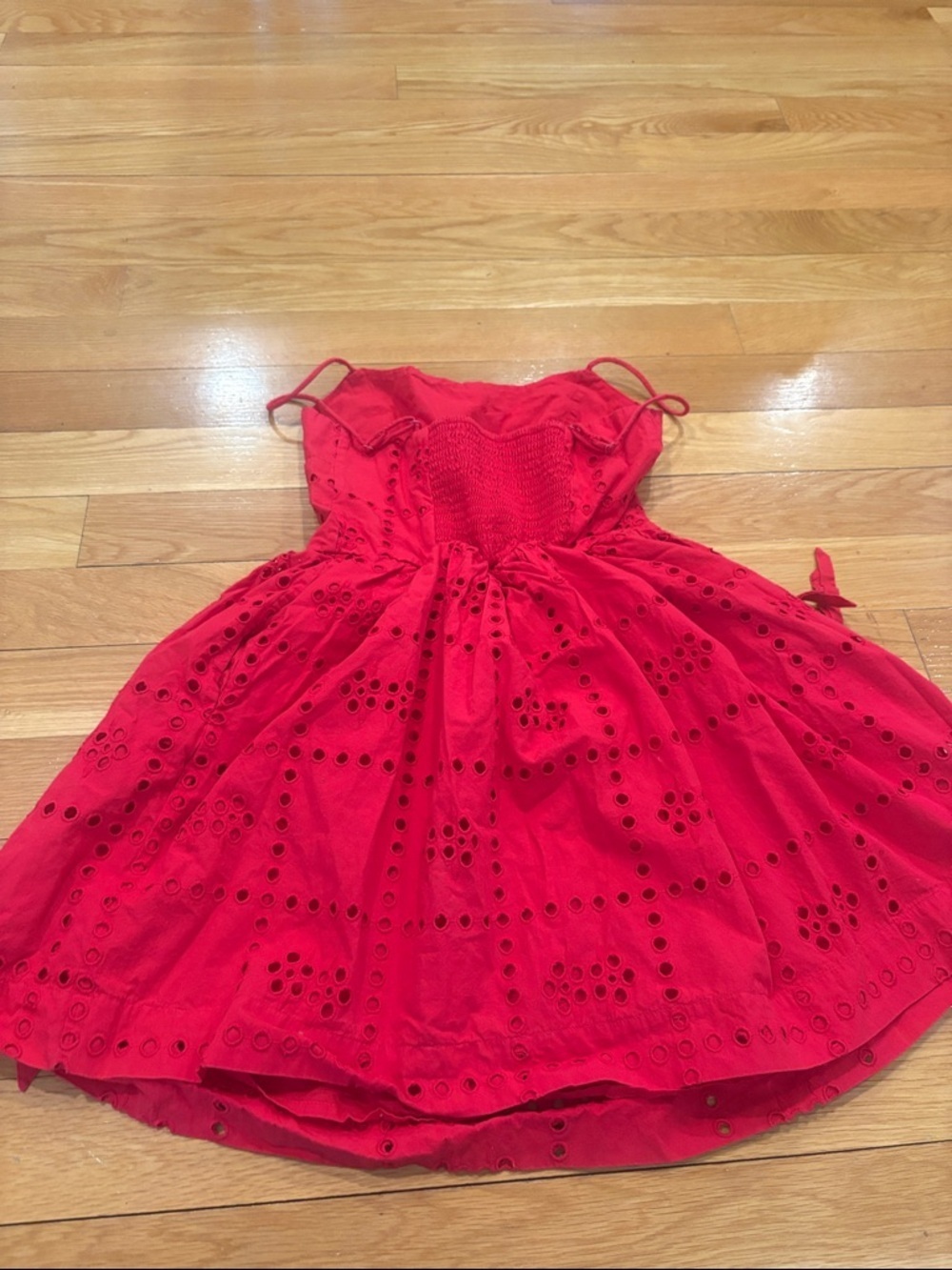 Bright Red Eyelet Spaghetti-Strap Casual Dress - Picture 2 of 3